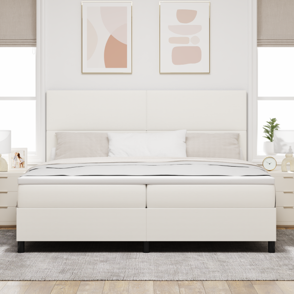 LED Boxspringbett Creme und Weiß 200 x 200 cm Cordstoff
