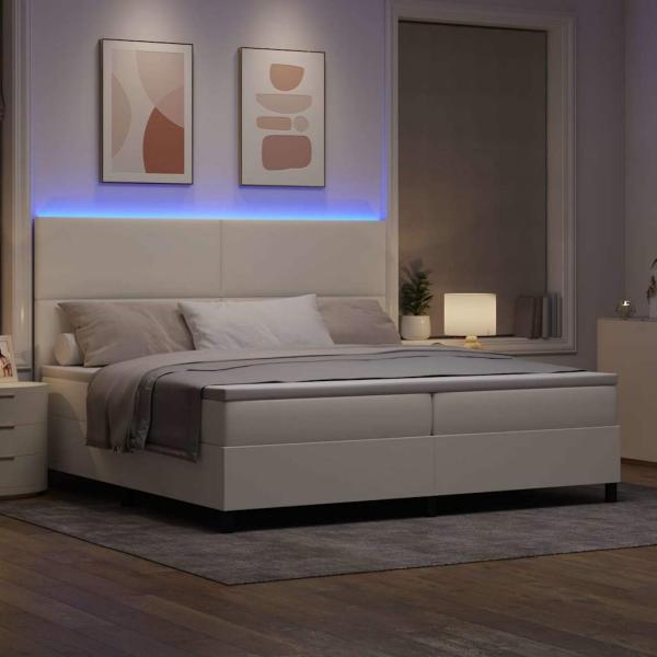LED Boxspringbett Creme und Weiß 200 x 200 cm Cordstoff