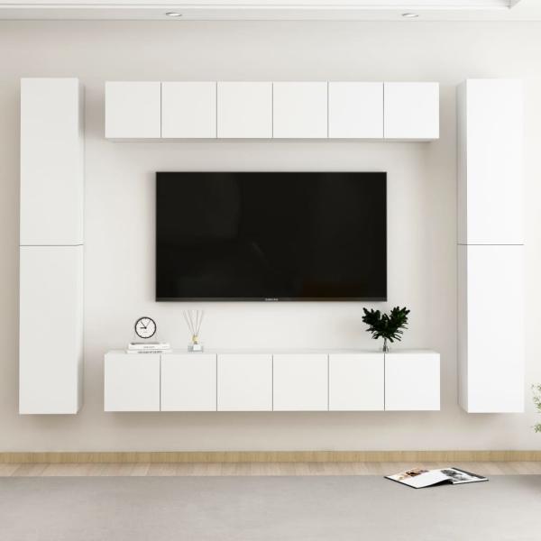ARDEBO.de - 10-tlg. TV-Schrank-Set Weiß Holzwerkstoff