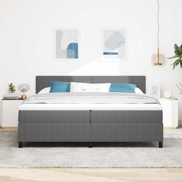 LED Boxspringbett Hellgrau und Weiß 200 x 200 cm Cordstoff