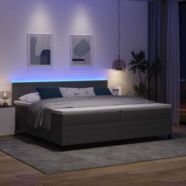 LED Boxspringbett Hellgrau und Weiß 200 x 200 cm Cordstoff