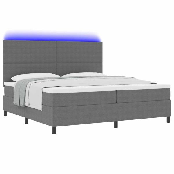 LED Boxspringbett Hellgrau und Weiß 200 x 200 cm Cordstoff