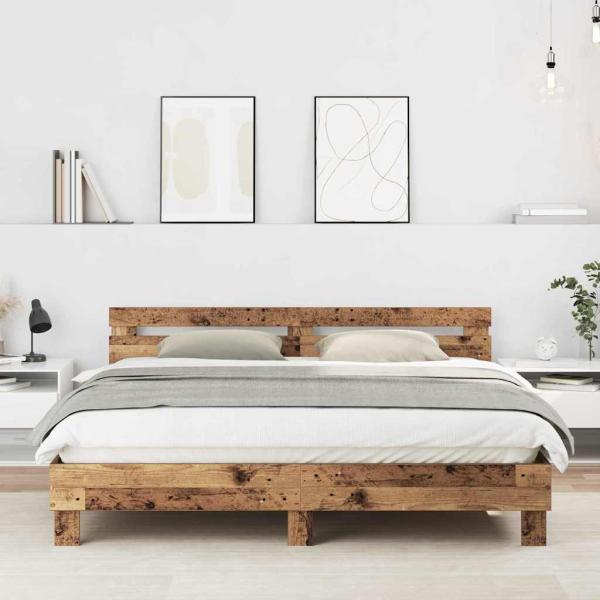 ARDEBO.de - Bettrahmen Altholz 203 x 185 x 70 cm Holzwerkstoff