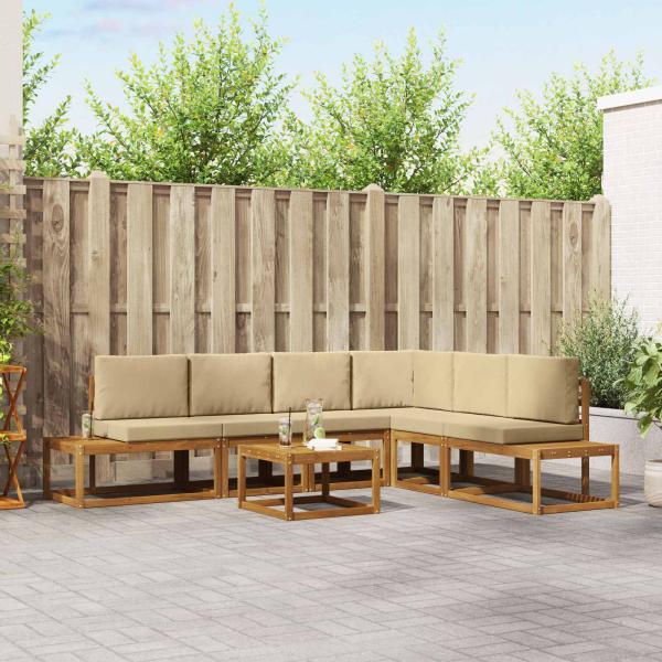 ARDEBO.de - 7 stk. Outdoor-Sofagarnitur Massives Akazienholz und Polyester