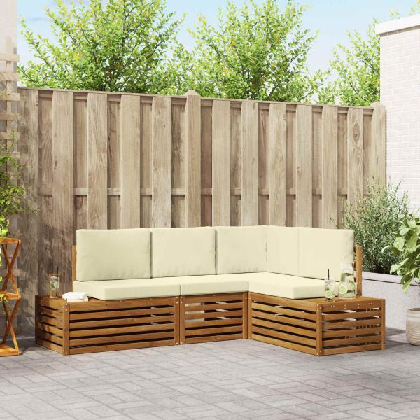 ARDEBO.de - Outdoor-Sofagarnitur mit Kissen 4 Stück Natur und Creme