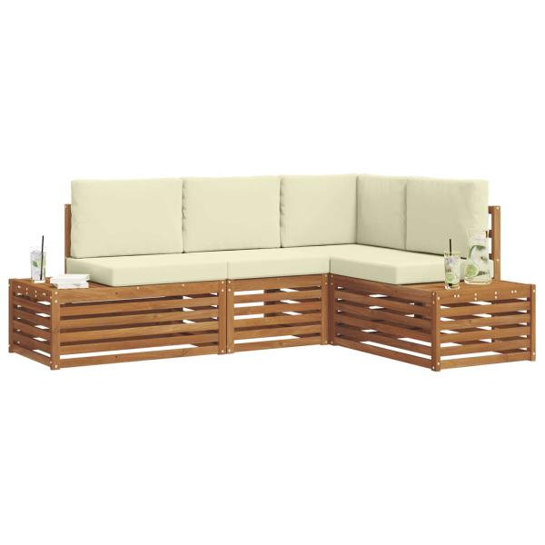 Outdoor-Sofagarnitur mit Kissen 4 Stück Natur und Creme