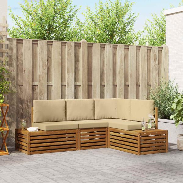 ARDEBO.de - Outdoor-Sofagarnitur mit Kissen 4 Stück Natur und Beige