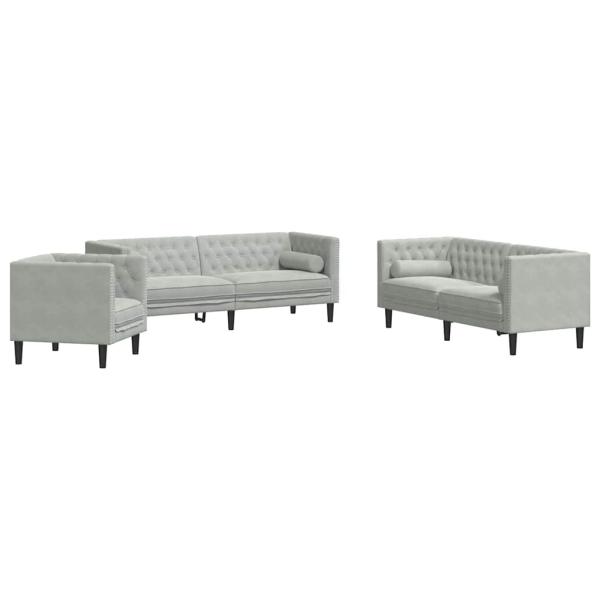 Wohnzimmer Couch 3 Stk. Hellgrau Samt