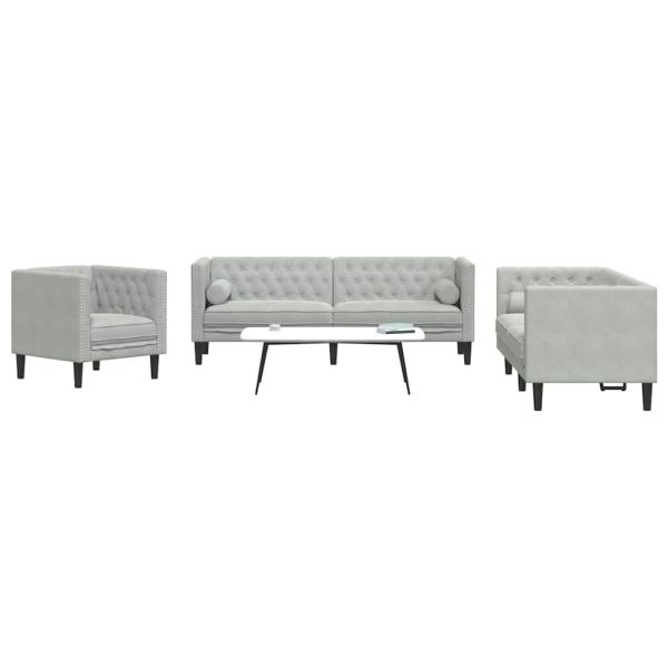 Wohnzimmer Couch 3 Stk. Hellgrau Samt