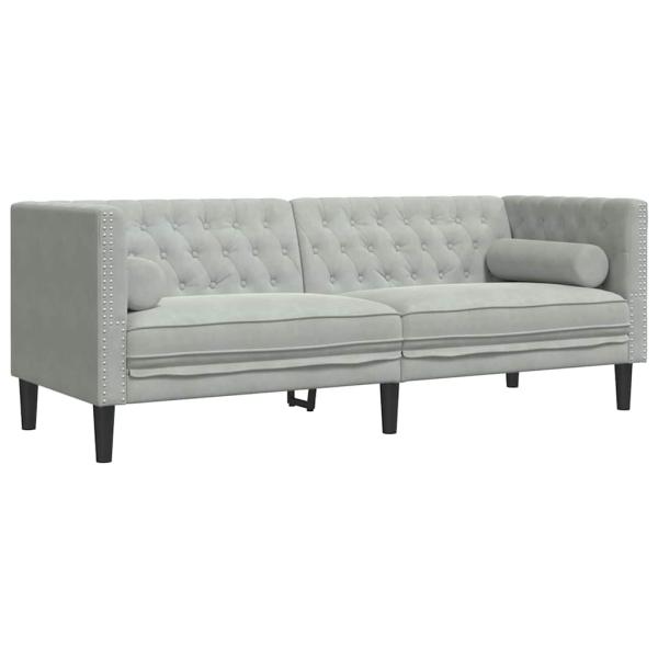 Wohnzimmer Couch 3 Stk. Hellgrau Samt