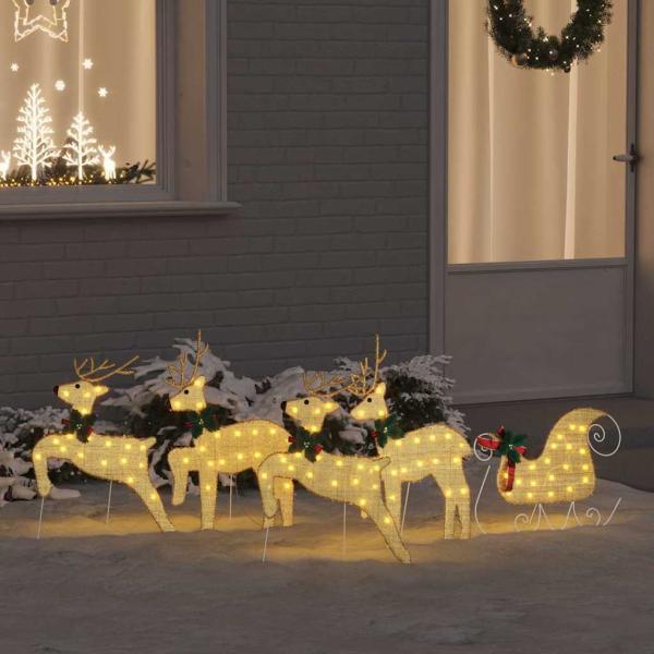 ARDEBO.de - LED Rentiere 5 Stk. Gold 43 x 18 x 66 cm Stoff LEDs