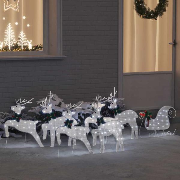 ARDEBO.de - LED Rentiere 7 Stk. Silber 43 x 18 x 66 cm Stoff LEDs