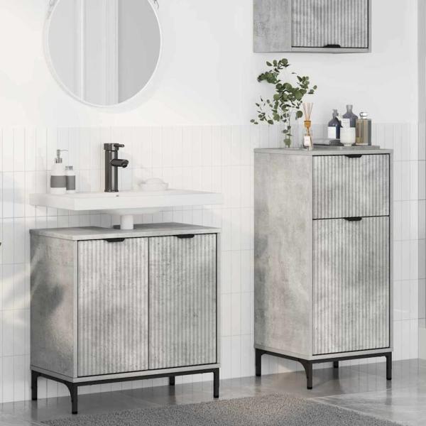 ARDEBO.de - Badezimmermöbel-Set 2 Stk. Betongrau Sperrholz und Metall