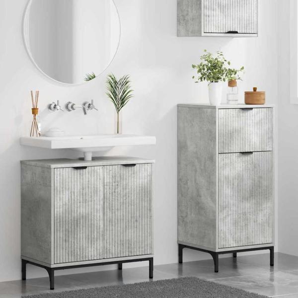 Badezimmermöbel-Set 2 Stk. Betongrau Sperrholz und Metall