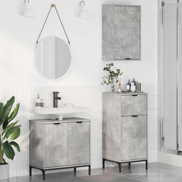 ARDEBO.de - Badezimmermöbel-Set 3 Stk. Betongrau Sperrholz und Metall