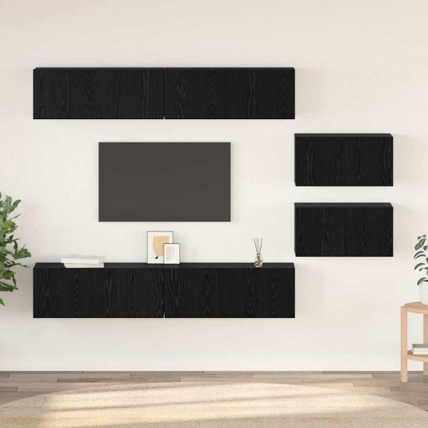 ARDEBO.de - TV-Schrankset 6 Stk. Schwarz Eichen-Optik Holzwerkstoff