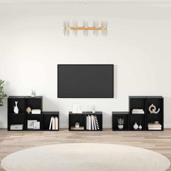ARDEBO.de - TV-Schrank Set 8 Stk. Schwarz Eichen-Optik Holzwerkstoff