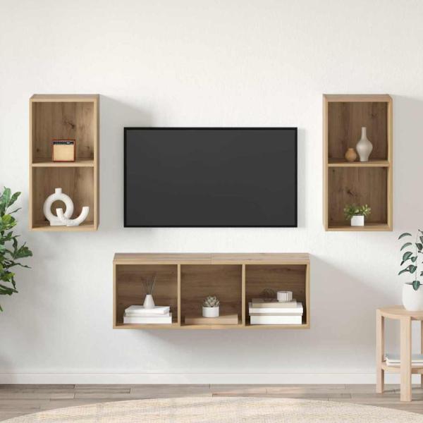 ARDEBO.de - TV-Schrankset 3 Stk. Artisan-Eiche Holzwerkstoff