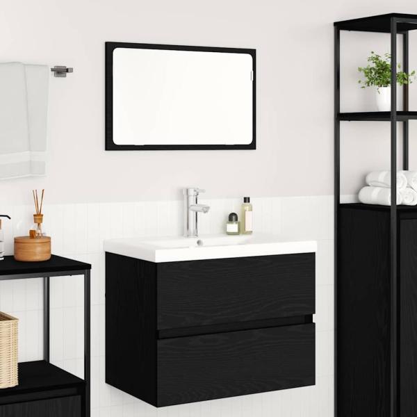 Badezimmermöbel-Set 3 stk. Schwarz Eichen-Optik 61 x 39 x 45 cm