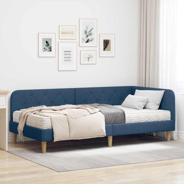 ARDEBO.de - Eckbettgestell Blau 90 x 190 cm Stoff