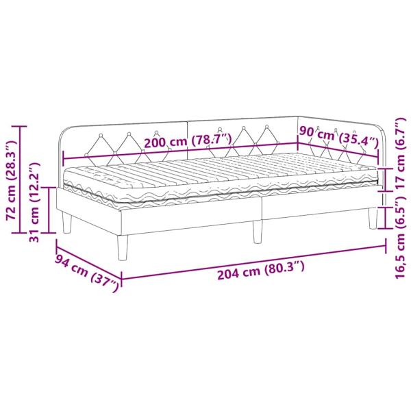Eckbettgestell Schwarz 90 x 200 cm Stoff