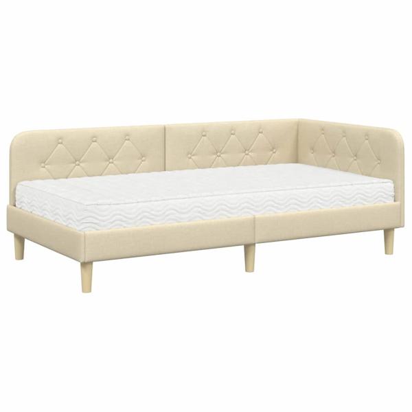Eckbettgestell Creme 90 x 200 cm Stoff