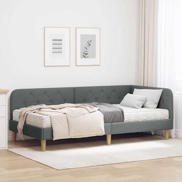 ARDEBO.de - Eckbettgestell Dunkelgrau 100 x 200 cm Stoff