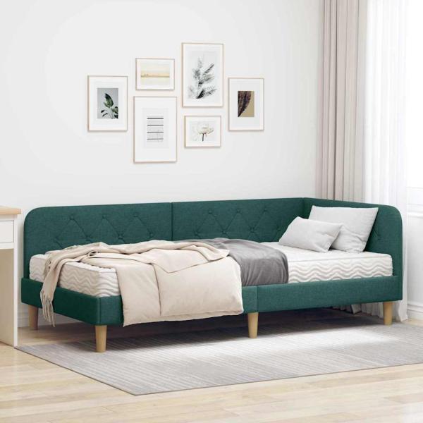 ARDEBO.de - Eckbettgestell Dunkelgrün 100 x 200 cm Stoff