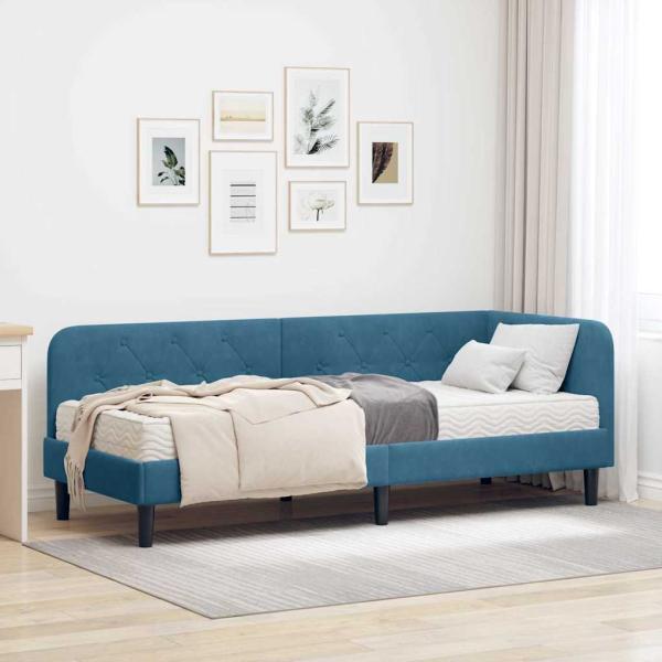 ARDEBO.de - Eckbettgestell Blau 80 x 200 cm Samt