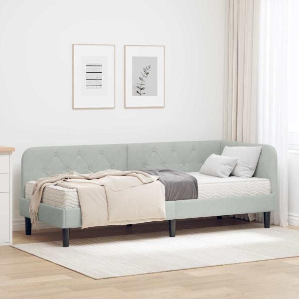 ARDEBO.de - Eckbettgestell Hellgrau 80 x 200 cm Samt