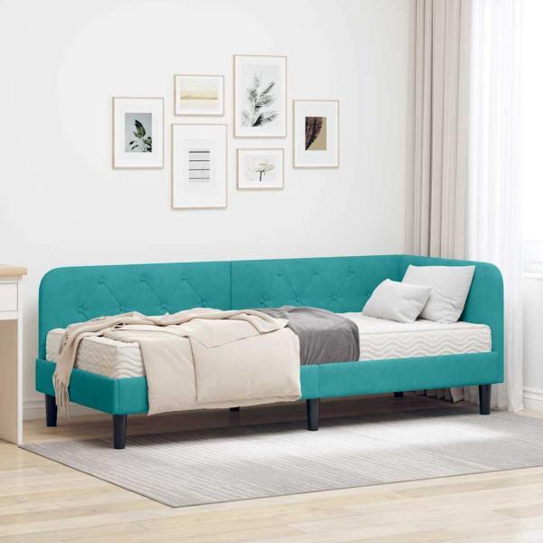 ARDEBO.de - Eckbettgestell Türkis 80 x 200 cm Samt