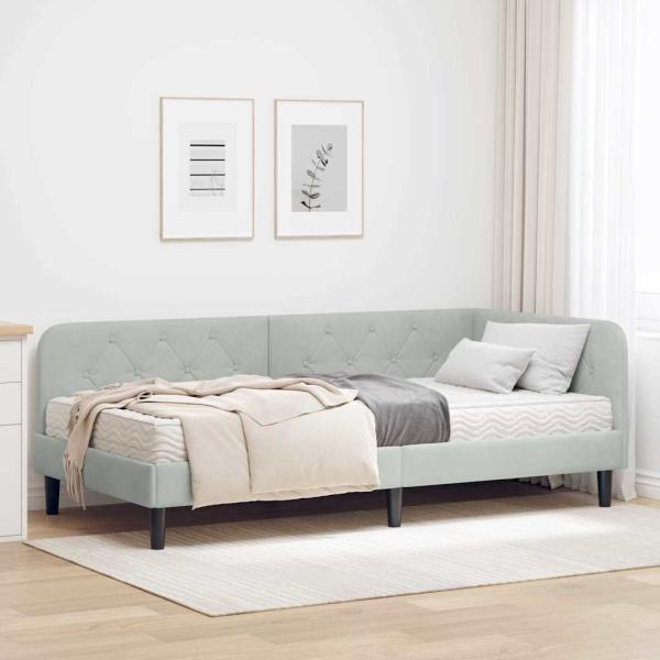 ARDEBO.de - Eckbettgestell Hellgrau 90 x 190 cm Samt