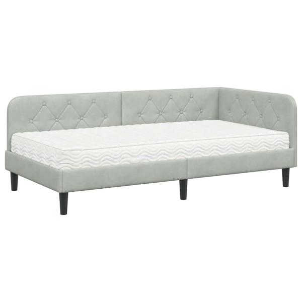 Eckbettgestell Hellgrau 90 x 190 cm Samt