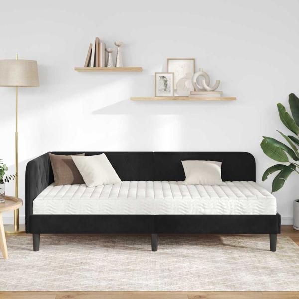 Eckbettgestell Schwarz 90 x 190 cm Samt