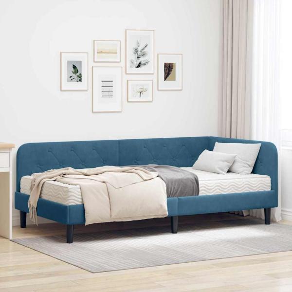 ARDEBO.de - Eckbettgestell Blau 90 x 200 cm Samt