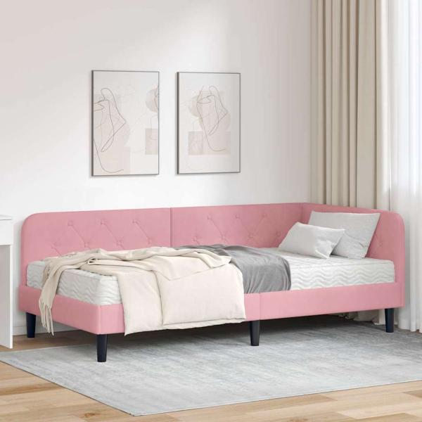 ARDEBO.de - Eckbettgestell Rosa 100 x 200 cm Samt