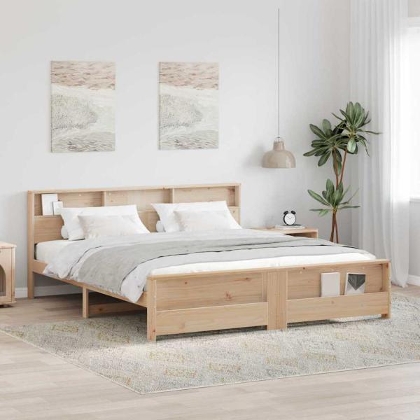 ARDEBO.de - Bettrahmen mit Regal Braun 180 x 200 cm Massives Kiefernholz