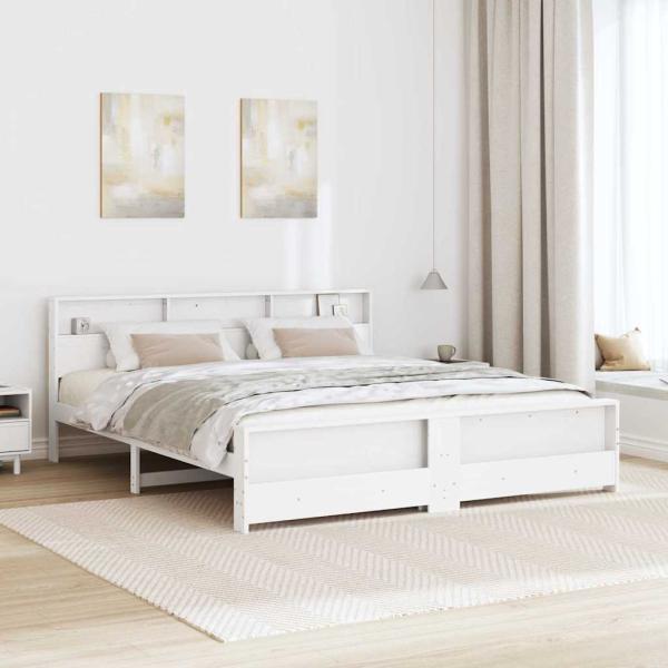 Bettrahmen mit Regal Weiß 180 x 200 cm Massives Kiefernholz