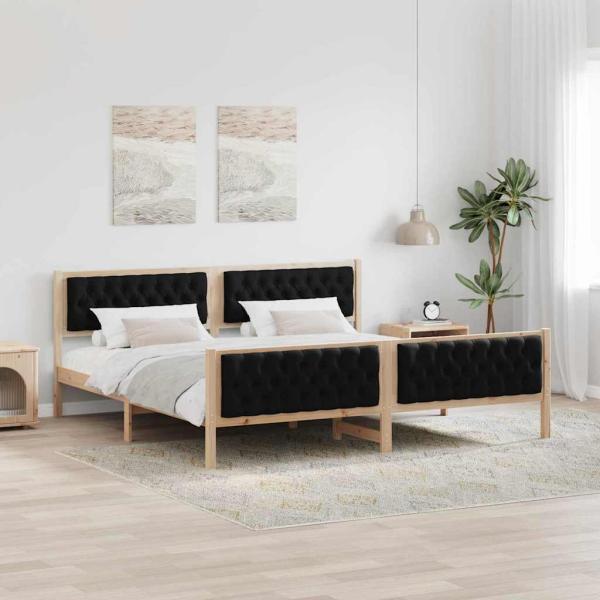 ARDEBO.de - Bettrahmen Schwarz 200 x 200 cm Massives Kiefernholz