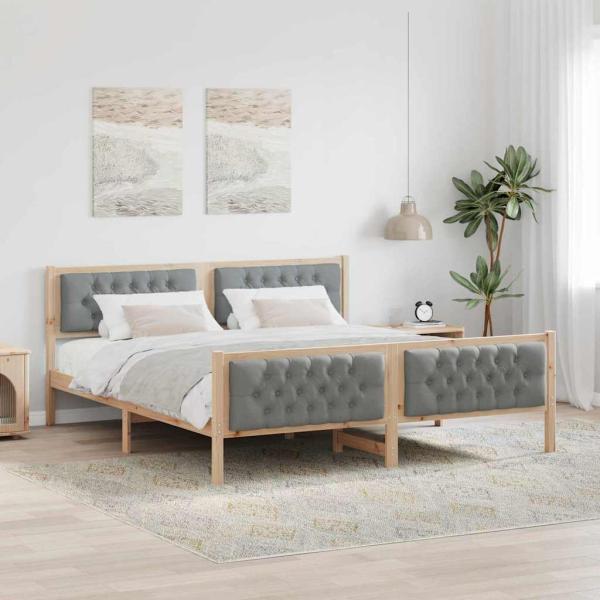 ARDEBO.de - Bettrahmen Hellgrau 180 x 200 cm Massives Kiefernholz