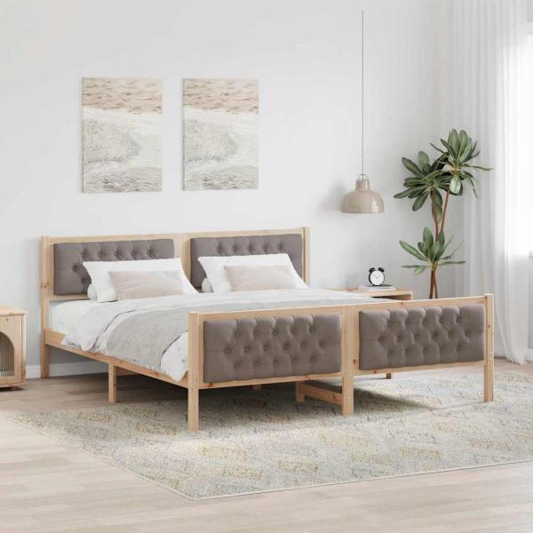 ARDEBO.de - Bettrahmen mit Kopfteil Taupe 180 x 200 cm Massives Kiefernholz