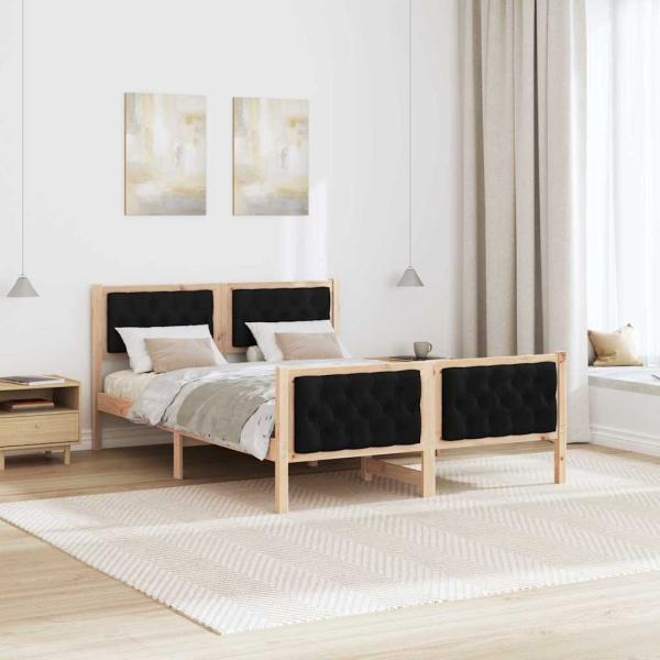 Bettrahmen Schwarz 140 x 190 cm Massives Kiefernholz