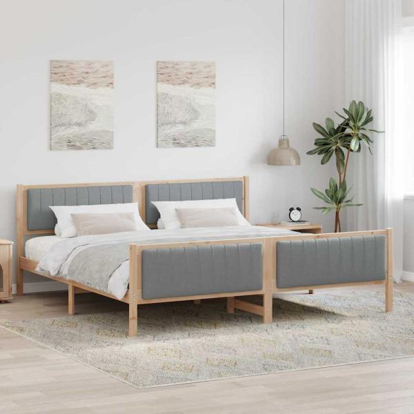 ARDEBO.de - Bettgestell Braun und hellgrau 200 x 200 cm Massivholz Kiefer