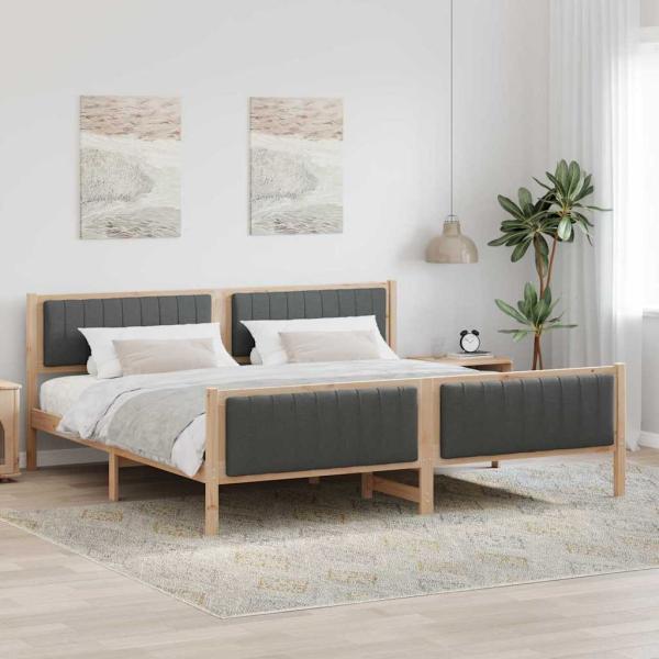ARDEBO.de - Bettgestell Braun und Dunkelgrau 200 x 200 cm Massivholz Kiefer