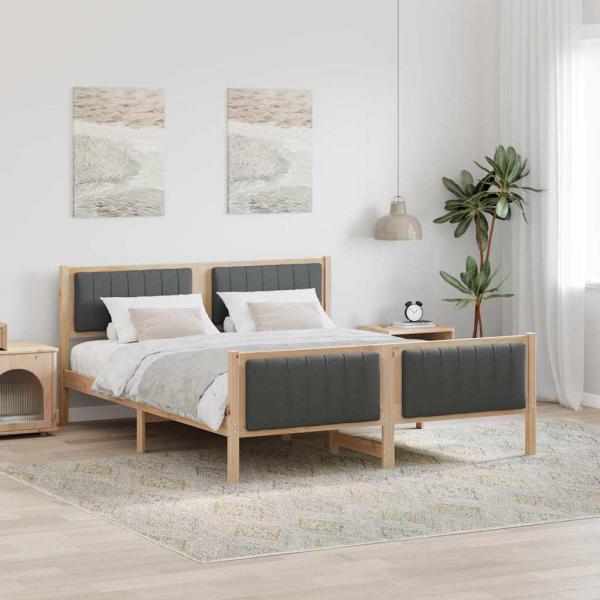 ARDEBO.de - Bettgestell Braun und Dunkelgrau 160 x 200 cm Massivholz Kiefer
