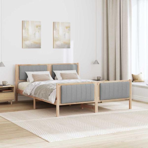 Bettgestell Braun und Hellgrau 150 x 200 cm Massivholz Kiefer
