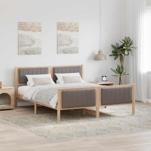 ARDEBO.de - Bettgestell Braun und Taupe 150 x 200 cm Massivholz Kiefer