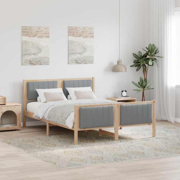ARDEBO.de - Bettgestell Braun und Hellgrau 140 x 190 cm Massivholz Kiefer