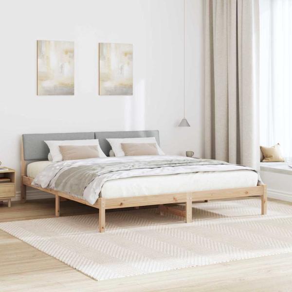 Bettgestell Braun und hellgrau 200 x 200 cm Massivholz Kiefer