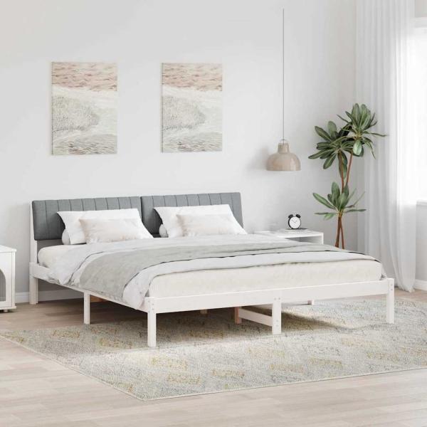 ARDEBO.de - Bettgestell Weiß und Hellgrau 180 x 200 cm Massivholz Kiefer